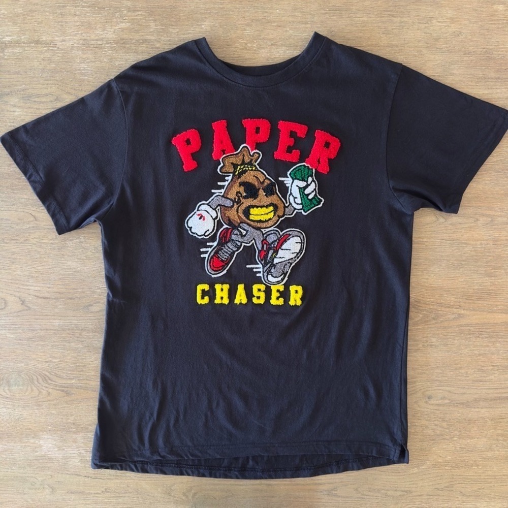 Evolution In Design‎ "Paper Chaser" T-shirt-Black-Sz XXL-3D "fuzzy" chenille Y2K